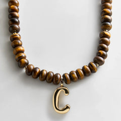 Semi-Precious Bubble Initial Necklace - Tiger's Eye