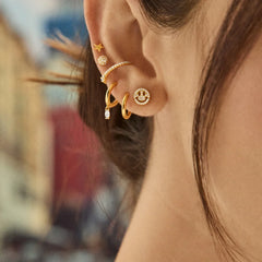 18K Gold Just For Fun Earrings - Pavé Smiley Face