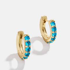 18K Gold Birthstone Huggie Earrings - Blue Zircon