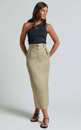 Anna Midi Skirt - High Waisted Cargo In Sand