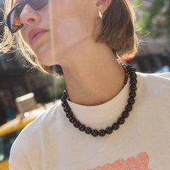 Mini Jane Beaded Necklace - Black Bead