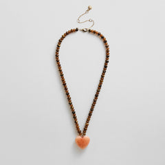 Semi-Precious Heart Necklace - Smoky Quartz/Tiger's Eye