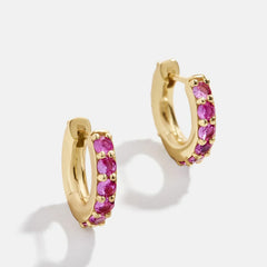 18K Gold Birthstone Huggie Earrings - Ruby