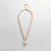 Semi-Precious Heart Necklace - White Quartz/Smoky Quartz