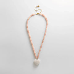 Semi-Precious Heart Necklace - White Quartz/Smoky Quartz