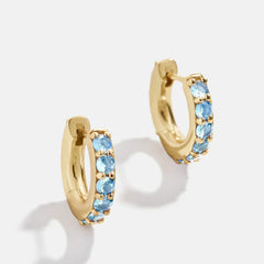 18K Gold Birthstone Huggie Earrings - Aquamarine