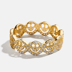 18K Gold Smiley Pavé Ring - Smiley Face