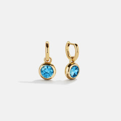 14K Gold Birthstone Drop Earrings - Blue Zircon
