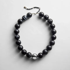 Jane Beaded Necklace - Obsidian/Silver Bead