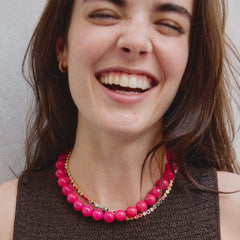 Mini Jane Beaded Necklace - Fuchsia Agate Bead