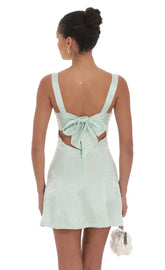 Jacquard Back Bow Bodycon Dress In Mint Green