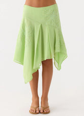 Teneika Beaded Flower Midi Skirt - Lime