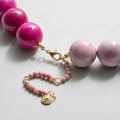 Jane Beaded Necklace - Dark Pink Quartz/Smoky Rose Quartz