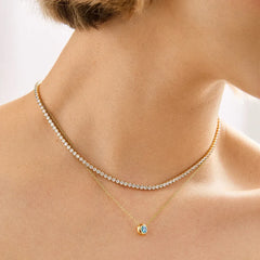 18K Gold Birthstone Pendant Necklace - Blue Zircon