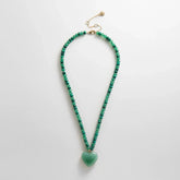 Semi-Precious Heart Necklace - Light Jade/Malachite