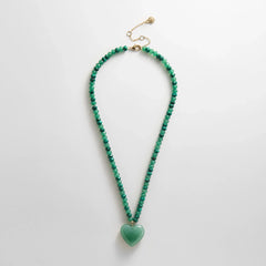 Semi-Precious Heart Necklace - Light Jade/Malachite