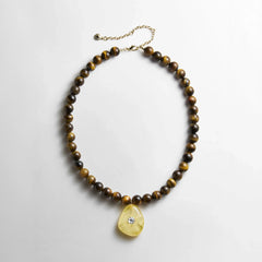 Jamie Semi-Precious Beaded Necklace - Tiger's Eye/Citrine