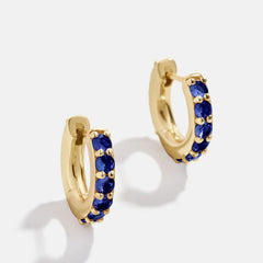 14K Gold Birthstone Huggie Earrings - Sapphire
