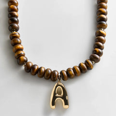 Semi-Precious Bubble Initial Necklace - Tiger's Eye