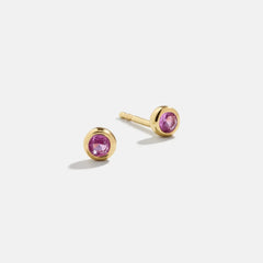 18K Gold Birthstone Stud Earrings - Rose