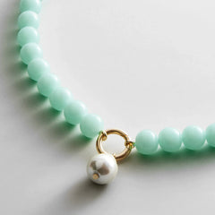 Janette Beaded Ring Necklace - Aqua