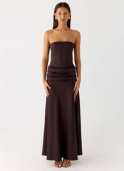 Darana Corset Satin Maxi Dress Chocolate
