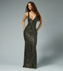 Kim Rhinestone Leopard Mermaid Formal Dress