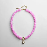 Janette Beaded Ring Necklace - Fuchsia Agate Bead