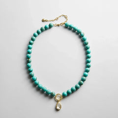 Janette Beaded Ring Necklace - Turquoise Bead