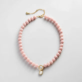 Janette Beaded Ring Necklace - Light Pink Bead