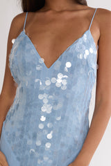 Meranda V Neck Maxi Dress Sequin Blue