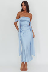 Odayah Draped Sleeve Midi Dress Blue
