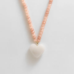 Semi-Precious Heart Necklace - White Quartz/Smoky Quartz