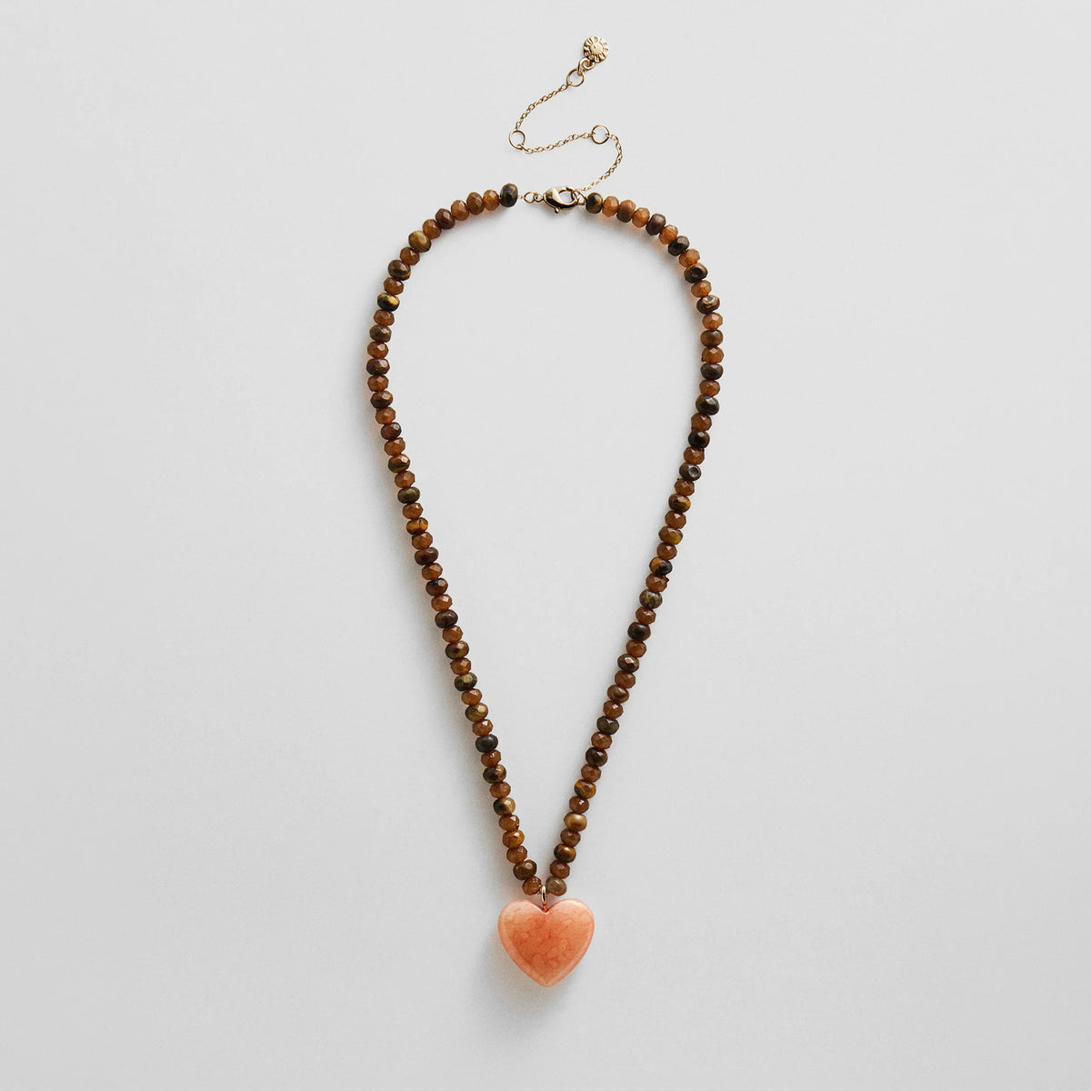 Semi-Precious Heart Necklace - Smoky Quartz/Tiger's Eye