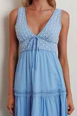 Joycelin V-Neck Eyelet Maxi Dress Blue