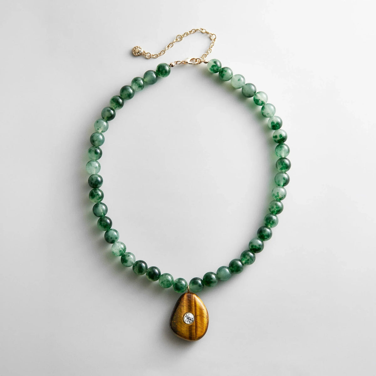 Jamie Semi-Precious Beaded Necklace - Green Jade/Tiger's Eye