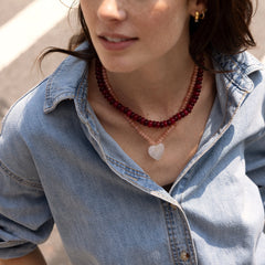 Semi-Precious Heart Necklace - White Quartz/Smoky Quartz