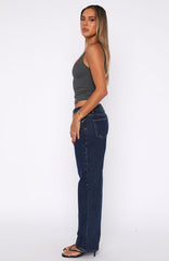 Zara Low Rise Straight Leg Jeans Dark Blue