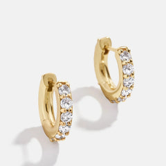 14K Gold Birthstone Huggie Earrings - Crystal