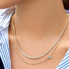 18K Gold Asymmetrical Evil Eye Necklace - Evil Eye