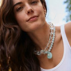 Jamie Semi-Precious Beaded Necklace - Light Turquoise/Jade