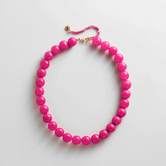 Mini Jane Beaded Necklace  - Fuchsia Agate Bead