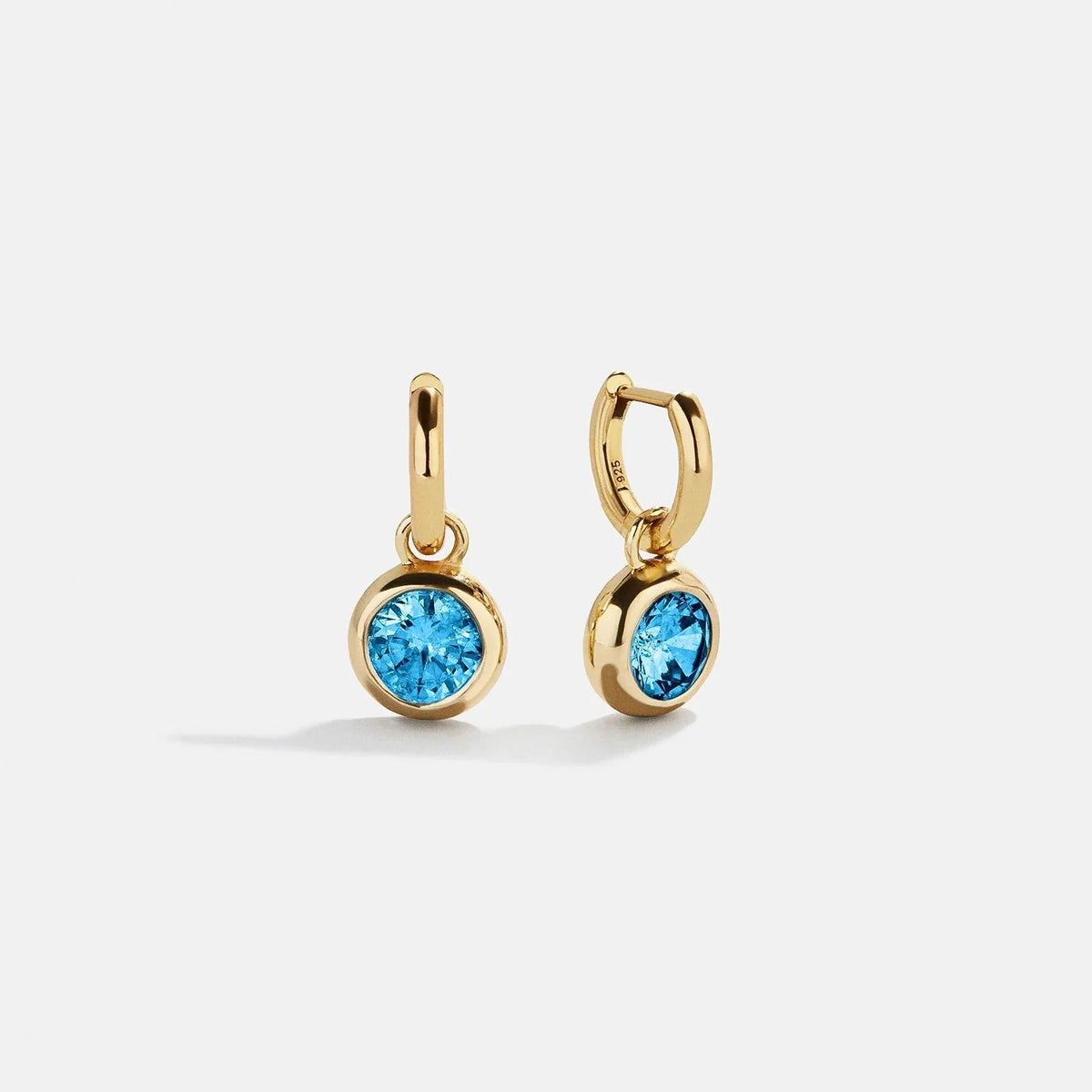 14K Gold Birthstone Drop Earrings - Blue Zircon
