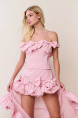 Olivera Taffeta Bow High-Low Skirt
