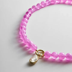 Janette Beaded Ring Necklace - Fuchsia Agate Bead