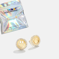 All Smiles 18K Gold Kids' Earrings - Pavé Smiley