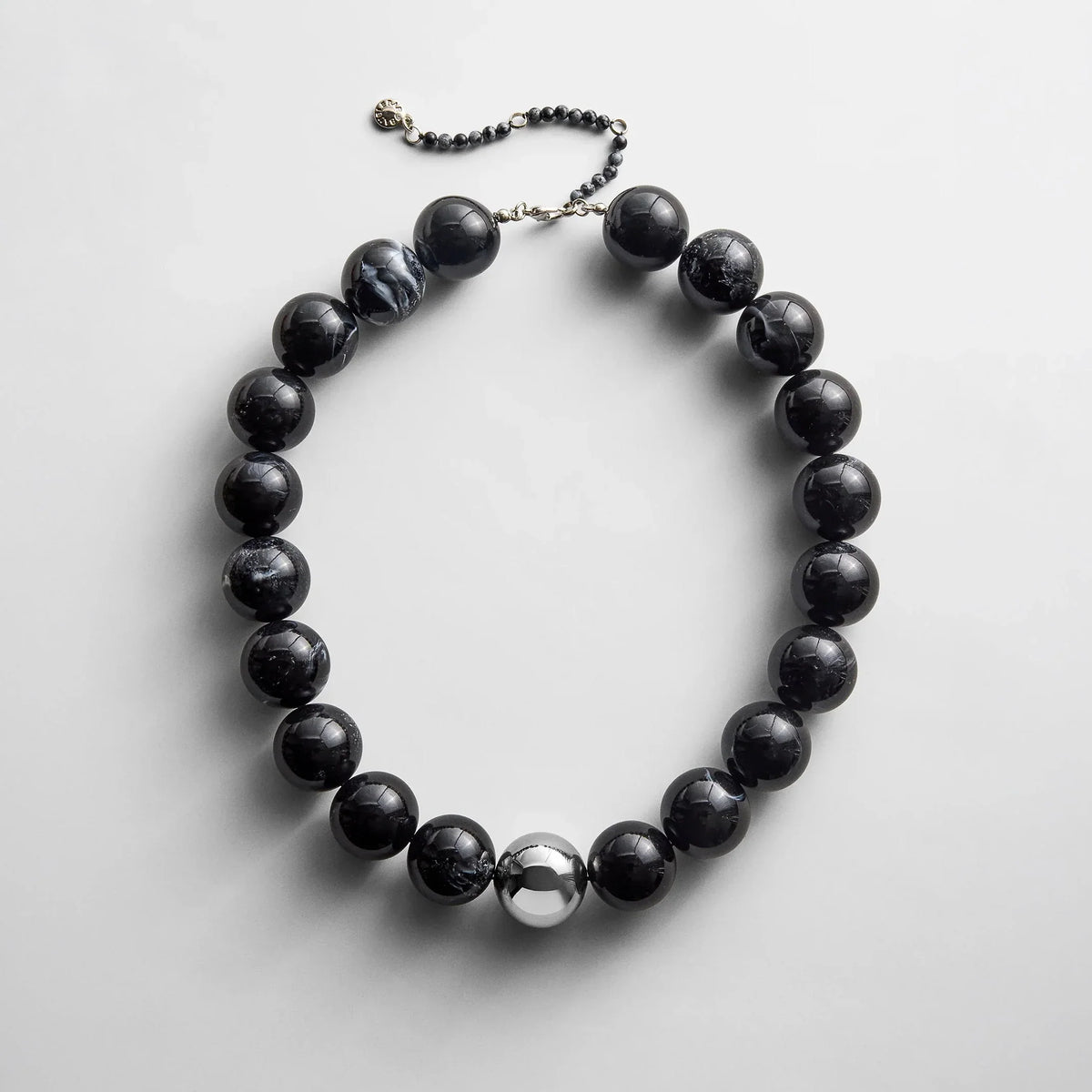Jane Beaded Necklace - Obsidian/Silver Bead