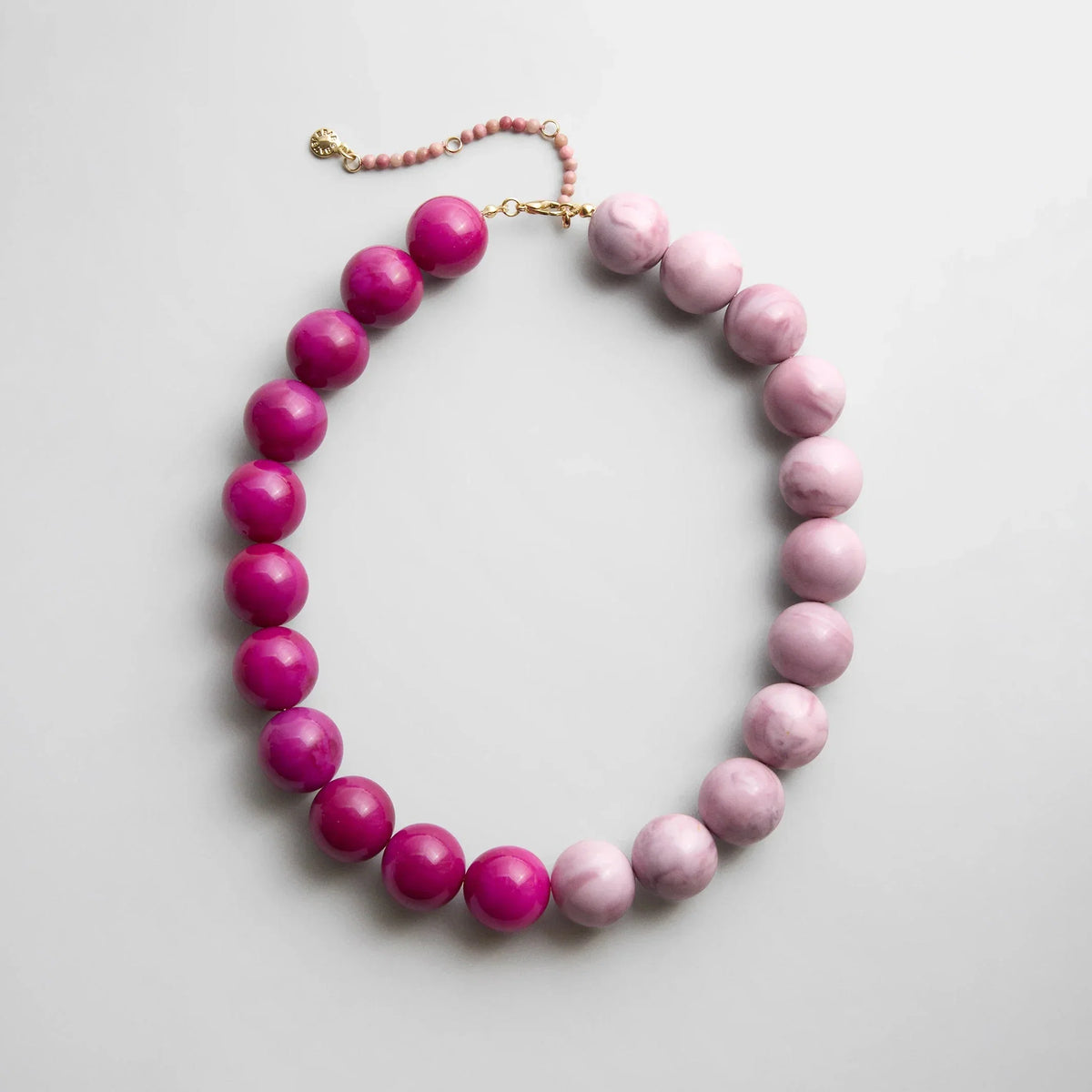 Jane Beaded Necklace - Dark Pink Quartz/Smoky Rose Quartz