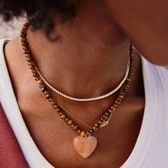 Semi-Precious Heart Necklace - Smoky Quartz/Tiger's Eye