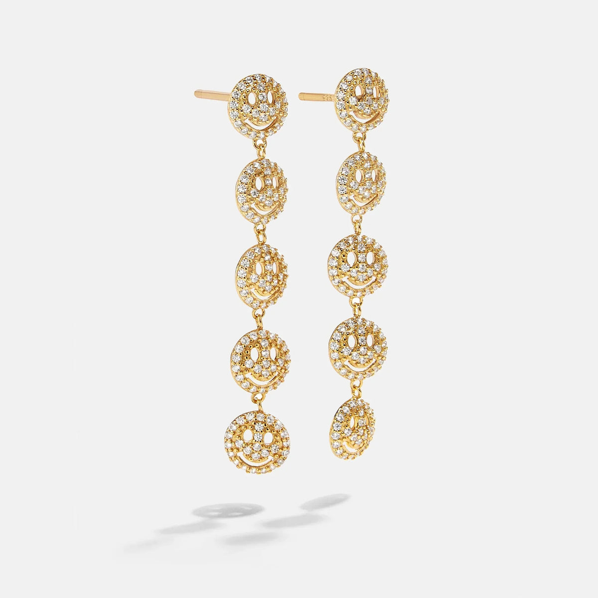 18K Gold Smiley Face Drop Earrings - Smiley
